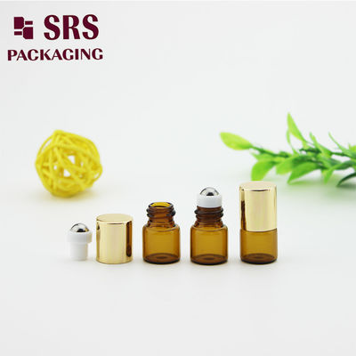 Buy SRS empty 1ml amber glass roller ball bottle with gold aluminum cap online manufacture