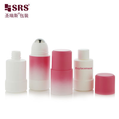Buy Rppe(S)-50ml 75ml Gradient Coating Spraying Peach Pink White Refillable Deodorant Gel Roller Bottle With Big Steel Metal Massage Ball Packaging online manufacture