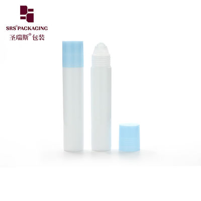 Buy Clear Frosted PP PCR Plastic Bottle With Sky Blue Colored Screw Cap and Roller Ball For Cosmetic Care Serum Packaging online manufacture