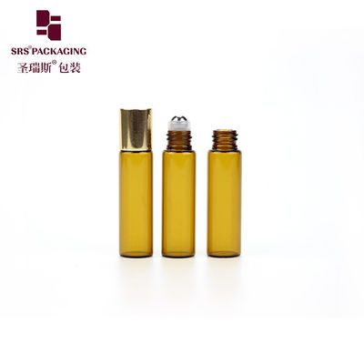 Buy Empty Cosmetic Amber Color Mini 5ml Glass Roll On Bottle With Aluminum Cap online manufacture
