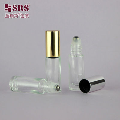 Cylindrical Round Glass Gemstone Roller Bottles 5ml For Skincare Essence