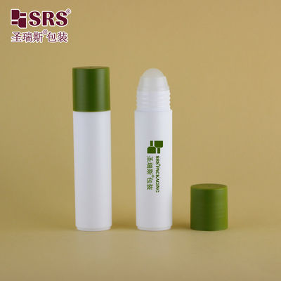 RPP(P)-30ml 1oz White Matte Frosted Bottle In Plastic With Matte Army Green Cap With Roller Ball Applicator For Cosmetic
