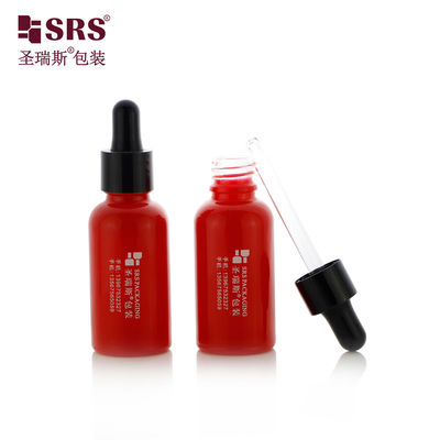 D001-50ml Custom Hot Red Belly Oil Dropper Bottles For Sensitive Belly Care Products With Glossy Black PP Plastic Dropper Top With Glass Pipette