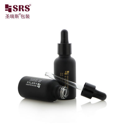 D001-50ml Customizable Label Empty Dropper Bottle Black Matte Coating Design For Personal Care Skincare Products With Gold Hotfoil Stamping Logo Service