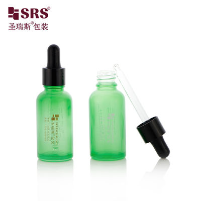 D001-50ml Eco Friendly Empty Green Coating Dropper Bottle Glass Container With Black Glossy Dropper Cap Silicone Bulb For Body Care Oil
