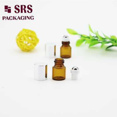 SRS empty 1ml amber mini glass roll on bottle with silver aluminum cap
