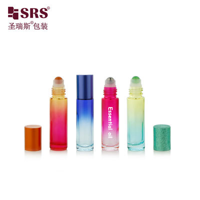 BLPM-10ml Empty Round Custom Colorful Mould Glass Roller Bottle With Glass And Plastic Cap Option with gemstone ball for frangrances