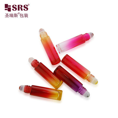 BLPM-10ml Hot Red Gradient Magenta Glass Vial Roll On Container With Metal Cap Steel Ball For Essential Oil