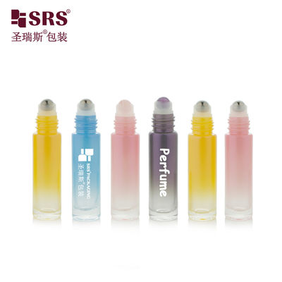 BLPM-10ml Cylindrical Round Gradient Pink Color Mould Glass Roller Bottle For Personal Care With colored plastic Cap