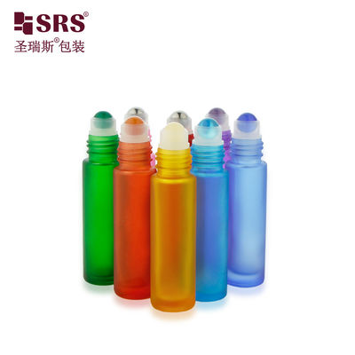 BLPM-10ml Customizable multiple colored Thick Wall Mould frosted green Glass vial Roller Bottle For Cosmetic And Perfume Oil Applications with gemstone ball