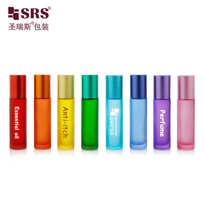 BLPM-10ml Manufacture Rainbow Colored Customization Options Surface Frosted Handling Empty Glass Roller Bottle 10ml With jade ball For Anti Itch Perfume Oil