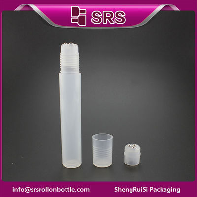 Cosmetic empty frost 15ml plastic bottle with three steel roller ball