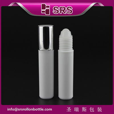SRS high good plastic white frost color 10ml bottle with plastic roller ball