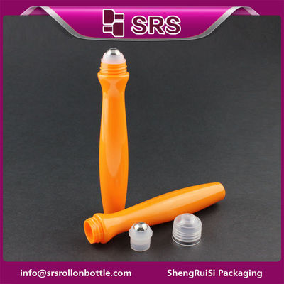 SRS high quality plastic orange color 15ml eye cream roller ball bottle