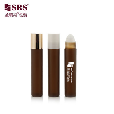 Durable RPP P -20ml Matte Frosted Finish Empty Coffee Brown Color Roll On Bottle With Gold Screw Cap For Eye Care Packaging