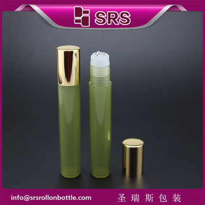 Cosmetic luxury 15ml green color plastic three steel ball roll on bottle