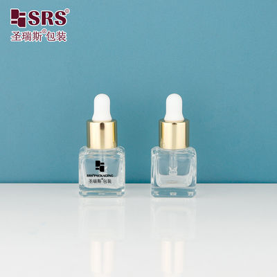D392-8ml Laboratory Square Clear Empty Glass Dropper Bottles With Black Silkscreen Printing Logo Customization