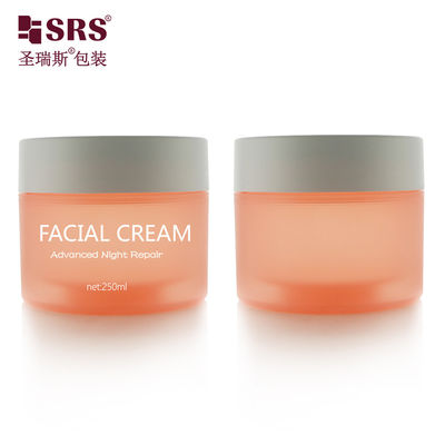SRSJK-250g Round Cylindrical Shape Food Grade Empty Frosted Orange Translucent Plastic Jar With Double Layer Design White Lid Closure For Eye Pads