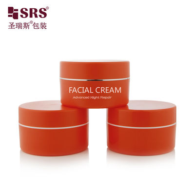 SRSJK-100g Empty Manufacture Solid Orange Color Plastic Jar Set With Gold Collar Line White Logo Printing For Balm Creams And Moisturizers