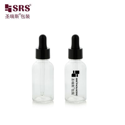 D001-50ml Personal Care Pharmaceutical Empty Clear Transparent Glass Material Dropper Bottle With Glass And Silkscreen Logo Customization