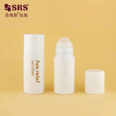 PET43-130ML Empty White Round Eco-friendly PET Plastic Bottle With Big Roller Ball For Massage