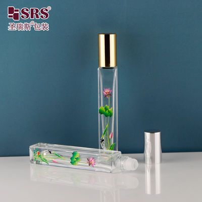 Customized 10ml Square Glass Roll On Bottle with Massage Roller Ball and Screen Printing