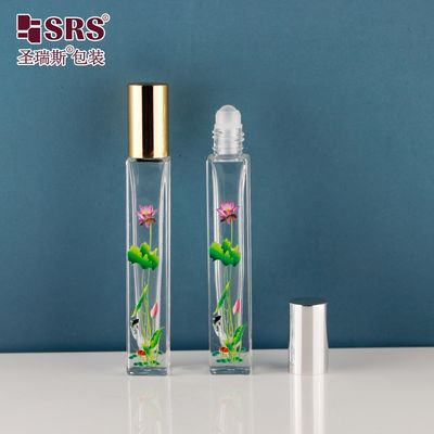10ml Square Shape Thick Wall Glass Roll On Bottle with Roller Ball Applicator for Perfume and Essential Oil