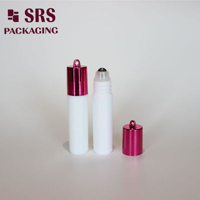 SRS empty cosmetic 5ml white plastic roll on bottle with hook cap