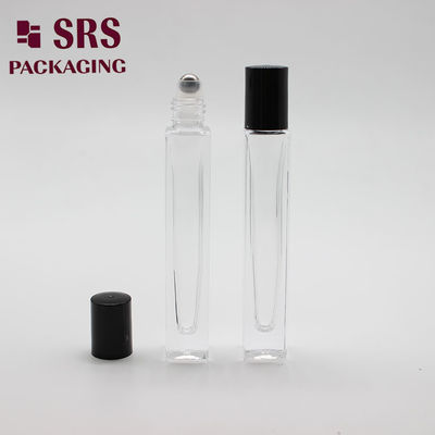 SRS cosmetic square shape clear color thick wall 10ml glass roll on bottle