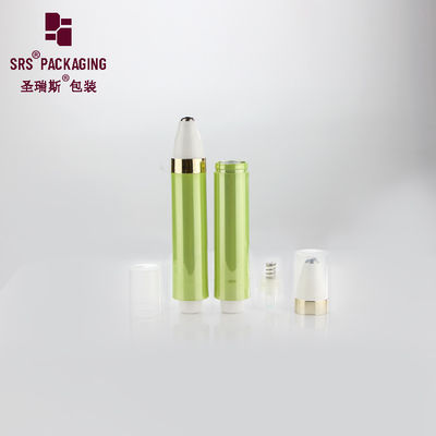 Empty cosmetic 10ml green color press airless pump plastic roll on bottle