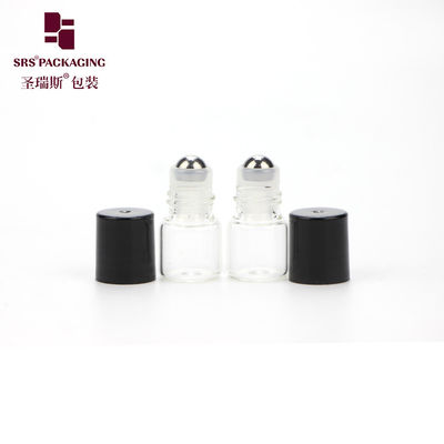Wholesale cosmetic mini transparent color round essential oil 1ml glass roll on bottle