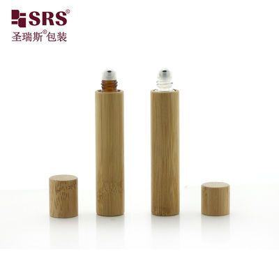 Portable 10ML Empty Bamboo Roll On With Bamboo Cap Amber Bottle Clear Bottle Window Skylight Design In Stock