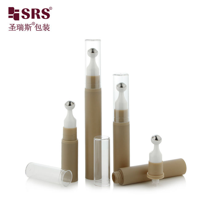 A0031-10ML Empty Plastic Roll On Bottle Airless Clay Brown Coating With Clear Cap 6