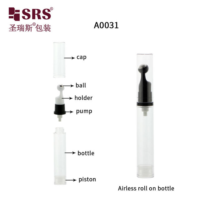 A0031-10ML Empty Plastic Roll On Bottle Airless Clay Brown Coating With Clear Cap 1